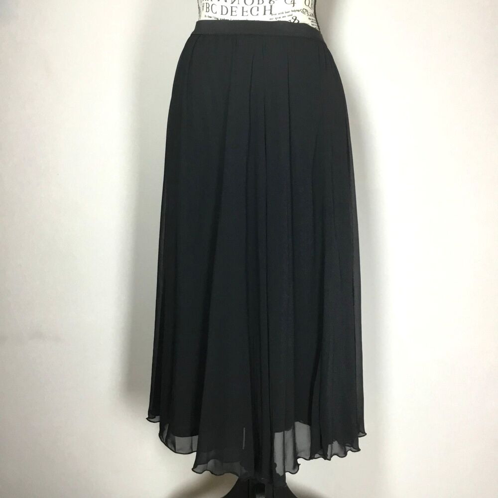 Black pleated lined floaty maxi skirt whimsygoth witchy cottagecore waist 29" M